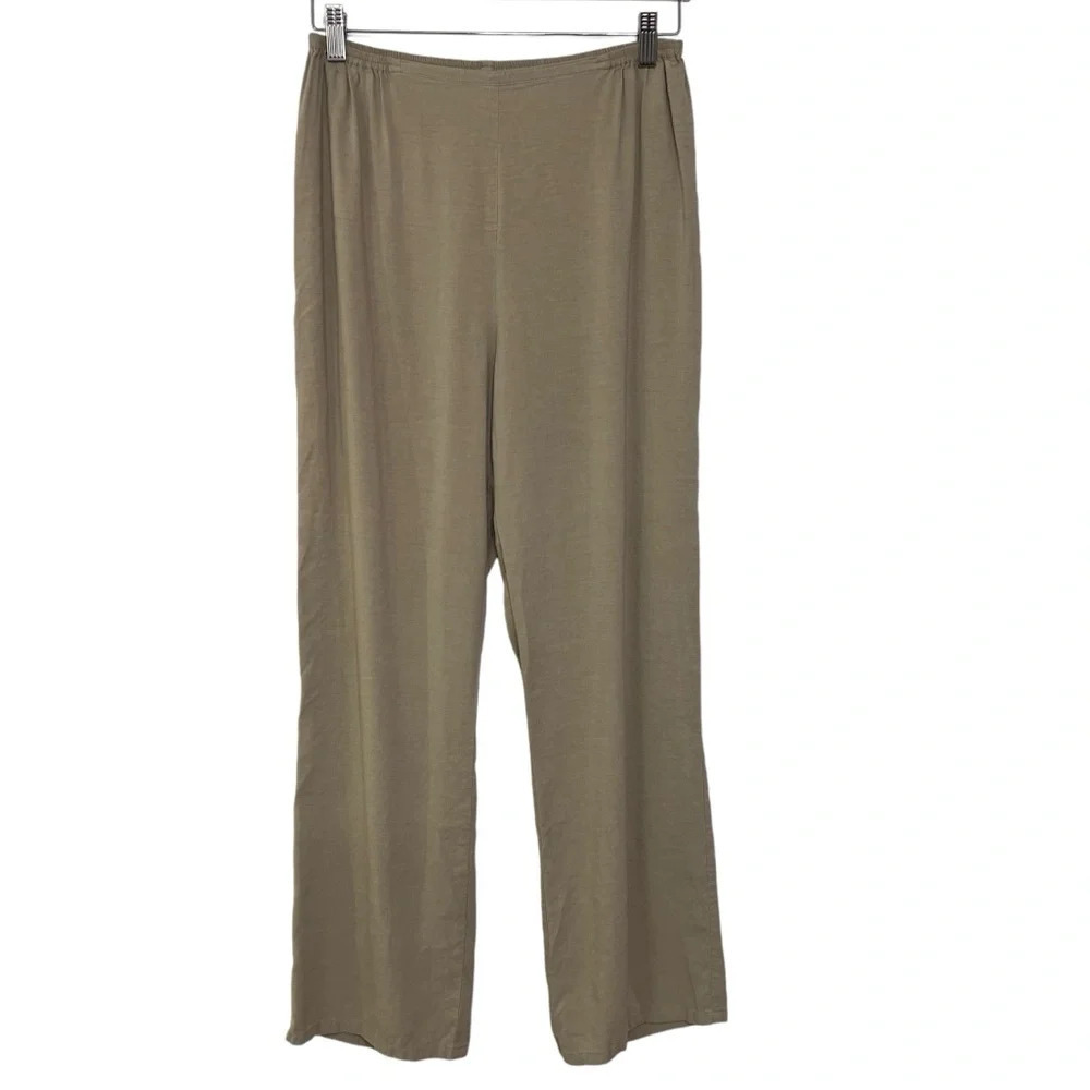 Citron Santa Monica Silk Linen Beach Relaxed Leg Pants Beige Tan Petite Medium